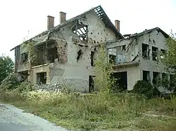 Building in Lončarica damaged in the 1991 war. Former location of the UNPROFOR WA 7 Check Point.