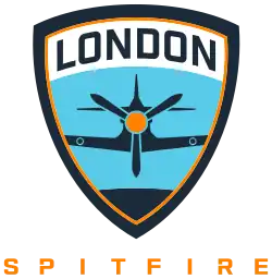 The logo for London Spitfire features a stylized Supermarine Spitfire in a crest.