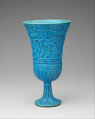 Egyptian faience lotiform chalice, Third Intermediate Period
