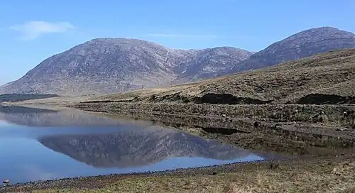 Looking north to Letterbreckaun (left), and Knocknahillion (right), across Lough Inagh