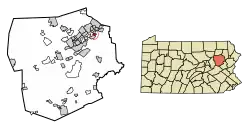 Location of Yatesville in Luzerne County, Pennsylvania.