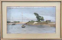 Oil painting of a shore landscape