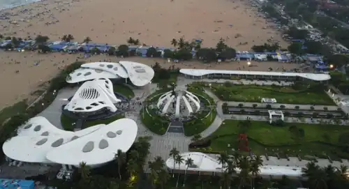 An aerial view of the M.G.R. and Amma Memorial Complex