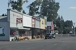 Storefronts on Main Street in Scio in 2021