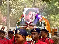 Manoj Kumar_portrait_on_the_ambulance_in_which_Manoj_Kumar's_body_is_carried