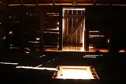 View from inside the winnowing barn at Mansfield Plantation. Note the hole in the floor where the unpurified grain was dropped