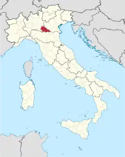 Map highlighting the location of the province of Mantua in Italy