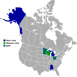 Locations of WCHA teams prior to the dissolution of the men's division.