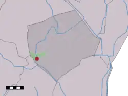 The village (dark red) and the statistical district (light green) of Eeserveen in the municipality of Borger-Odoorn.