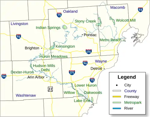 Dexter–Huron Metropark is located in Huron-Clinton Metroparks