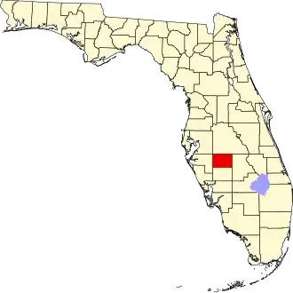 A state map highlighting Hardee County in the middle part of the state. It is medium in size and shaped like a rectangle.