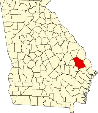 State map highlighting Bulloch County