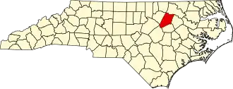 Map of North Carolina highlighting Nash County