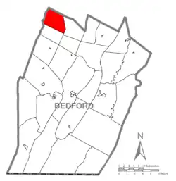 Map of Bedford County, Pennsylvania highlighting Pavia Township
