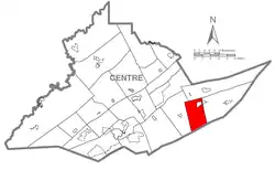 Map of Centre County, Pennsylvania highlighting Penn Township
