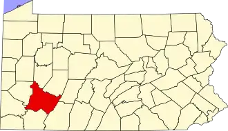 Map of Pennsylvania highlighting Westmoreland County