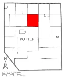 Map of Potter County, Pennsylvania highlighting Alleghany Township