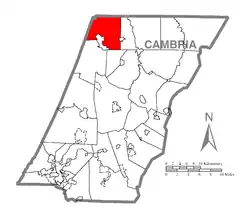 Map of Cambria County, Pennsylvania highlighting Susquehanna Township