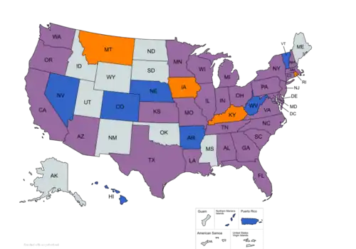 A multicolored map of UNICEF club locations by state in the United States