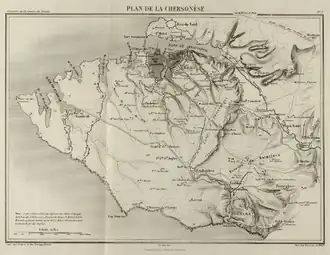 Supply lines from the port of Balaklava, 1855. The Grand Crimean Central Railway is shown as "Chemin de Fer Anglais"