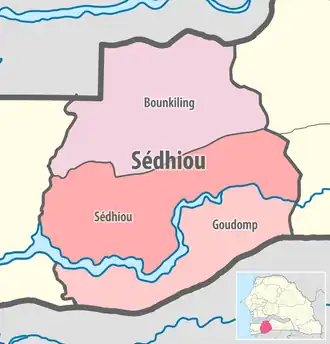 Map of Bounkiling department in Sédhiou region, Senegal
