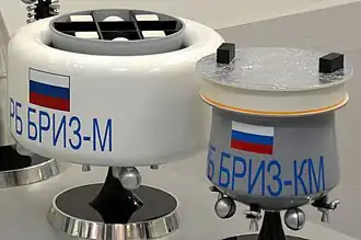 a picture of two models of rockets, grey cylinders with Russian flags on them