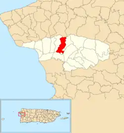 Location of Marías within the municipality of Añasco shown in red