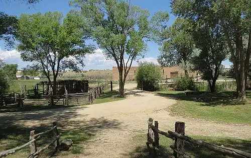 Bridge, stables and the hacienda in the background