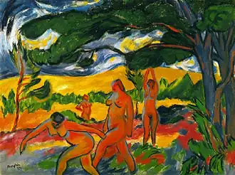 Max Pechstein, 1911, Under the Trees (Akte im Freien), oil on canvas, 73.6 x 99 cm (29 x 39 in)