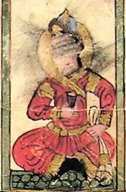 Ruler (court scene detail). Amid, modern-day Diyarbakır, Turkey, 1206 (Ms. Ahmet III 3472).[3]