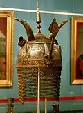 Horned medieval Oghuz Turkic helmet, Azerbaijan