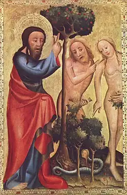 Image 25God in the person of the Son confronts Adam and Eve, by Master Bertram (d. c. 1415) (from Trinity)