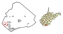 Location of Bramwell in Mercer County, West Virginia.