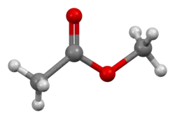 Ball and stick model of the methyl acetate molecule