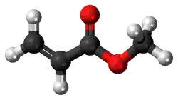 Ball-and-stick model of the methyl acrylate molecule