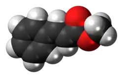 Ball-and-stick model of the methyl cinnamate molecule