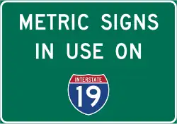 Advance Guidance Sign alerting Drivers of I-19's Metric Signage located near Exit 99 (Southbound) for West Ajo Way SR 86