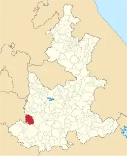 Location of the municipality in Puebla