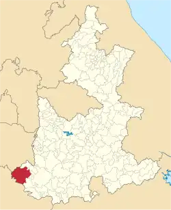 Location of the municipality in Puebla