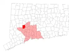 Middlebury's location within New Haven County and Connecticut