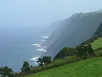 Northern coast of Velas, showing Fajã de Fernando Afonso, as seen from the Park of Sete Fontes