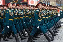 Ground Forces officers during the 2019 Moscow Victory Day Parade with the new parade tunic design and jackboots