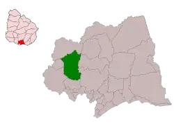 Location of the municipality of Canelones within the department and Uruguay.