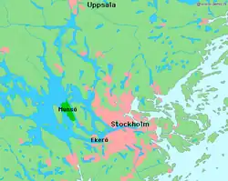 Munsö (dark green), west of Stockholm.