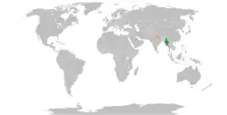 Map indicating locations of Myanmar and Nepal