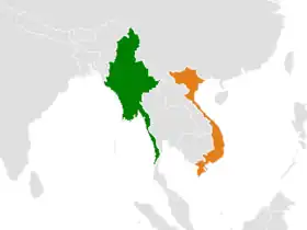Map indicating locations of Myanmar and Vietnam