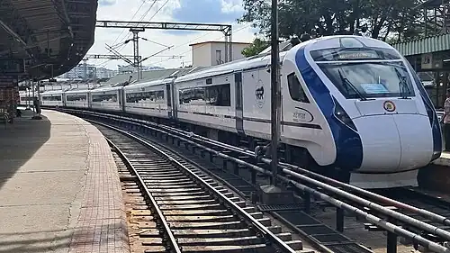 This Vande Bharat Express train on standby at KSR Bengaluru City Jn railway station