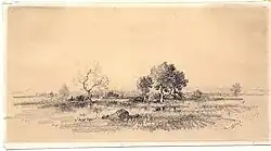 Landscape (1870-72), black chalk on buff paper, 6 x 11 in. (15.2 x 28 cm), Clark Art Institute