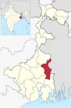 Location of Nadia district in West Bengal