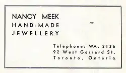 Advertisement for "Nancy Meek Hand-Made Jewellery